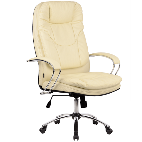 Кресло LK-11 Перфорированная Натуральная Кожа (Все Цвета) Цвет Бежевый (720)  , Крестовина Пятилучие зеркальный хром, Ролики {P137}