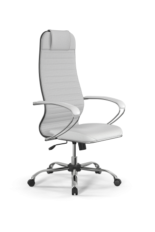 Кресло Метта Комплект № 17 (Эко-Кожа MPES) Цвет Белый (MPES) Основание Ролики Пласт, Крестовина хром, газ-патрон Хром 20 СМ, Топ-ган с регулировкой по глубине сиденья
